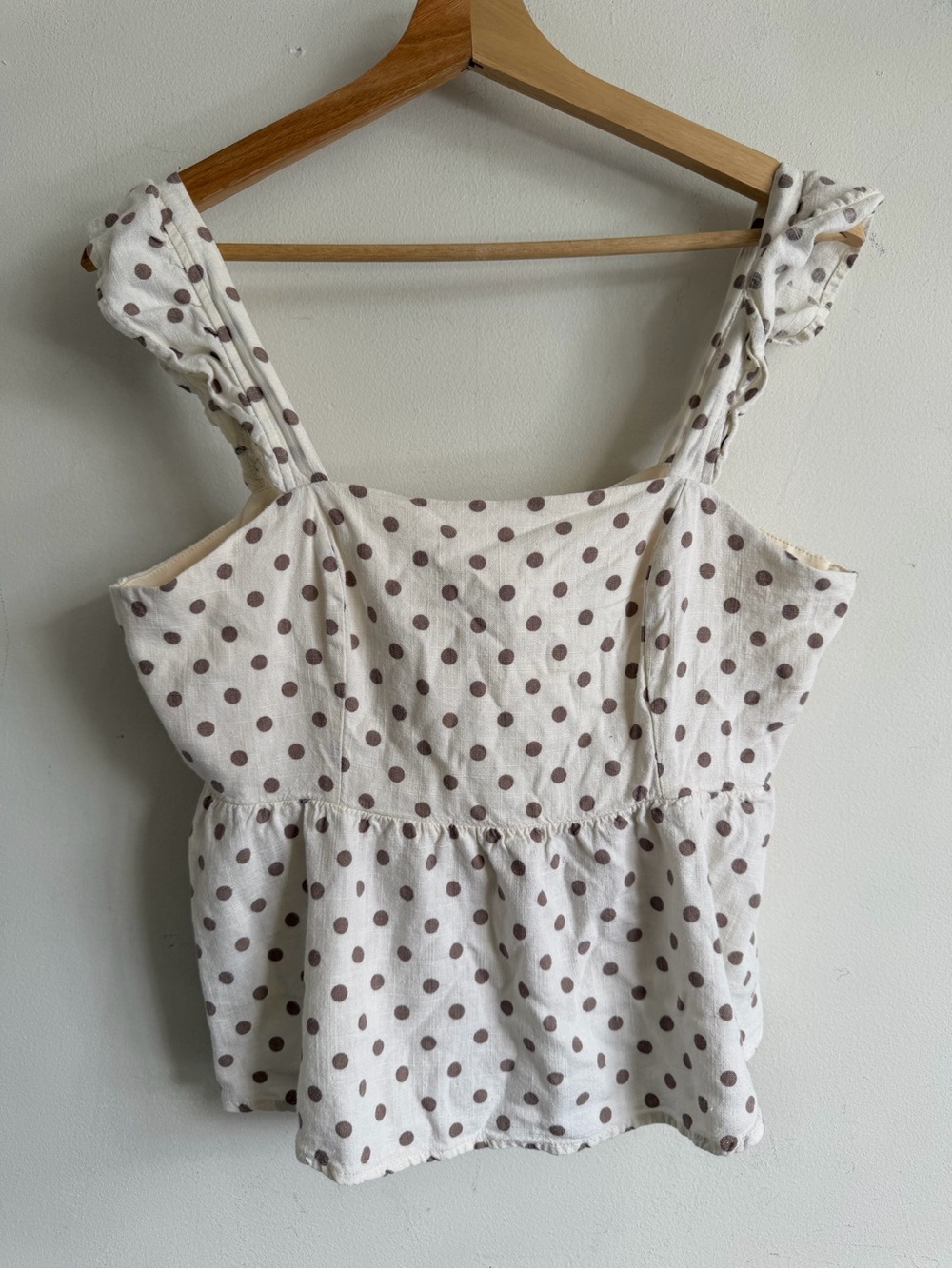 Monteau White Tank Top with Brown Polka Dots